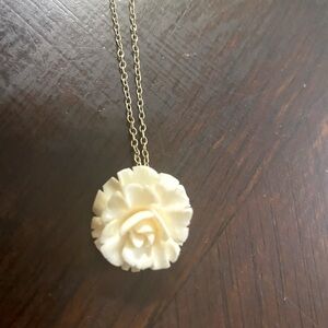 Vintage Carved Rose Bone pendant and gold AM double chain